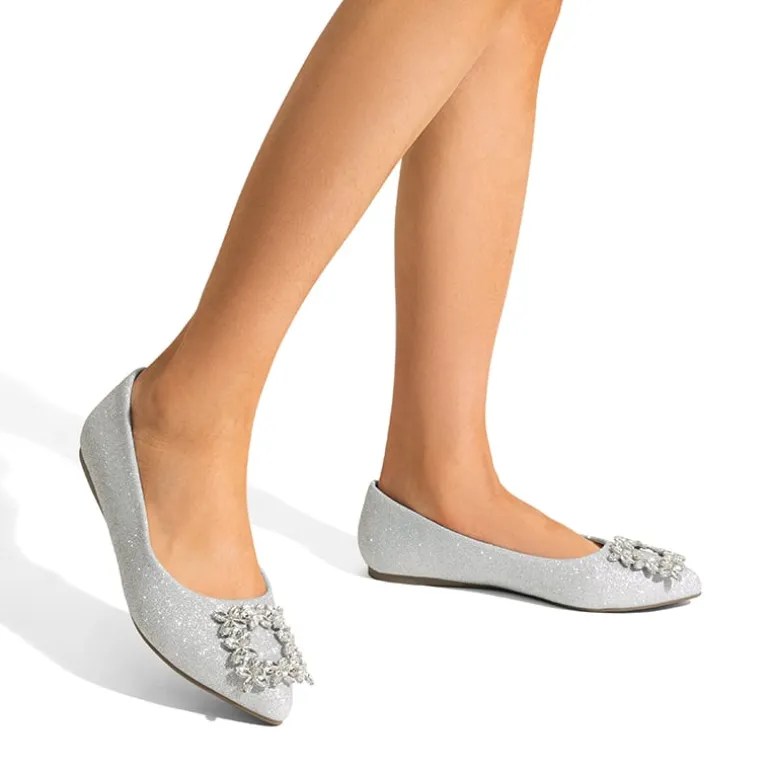 Rhinestone Square Buckle Flats