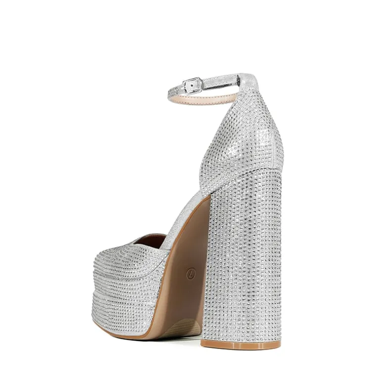 Rhinestone Square Toe Platform Pumps