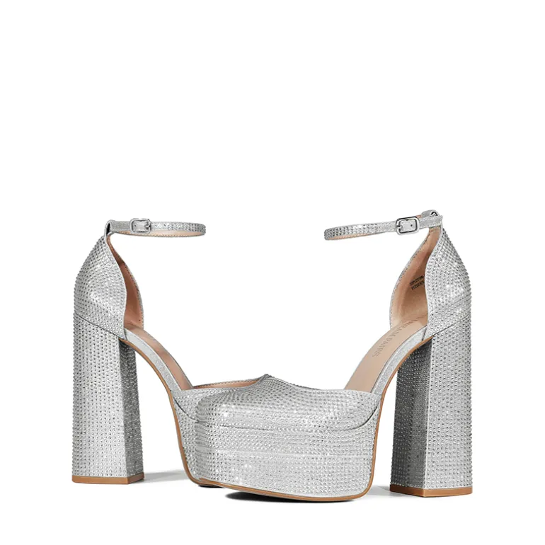 Rhinestone Square Toe Platform Pumps