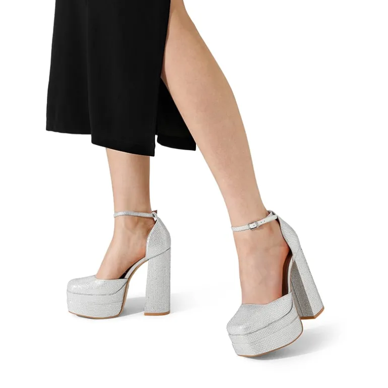 Rhinestone Square Toe Platform Pumps