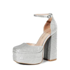 Rhinestone Square Toe Platform Pumps