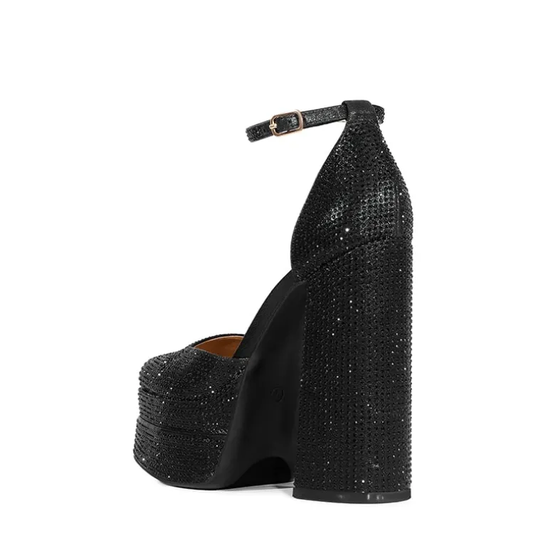 Rhinestone Square Toe Platform Pumps