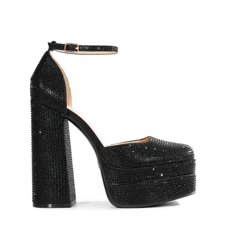 Rhinestone Square Toe Platform Pumps