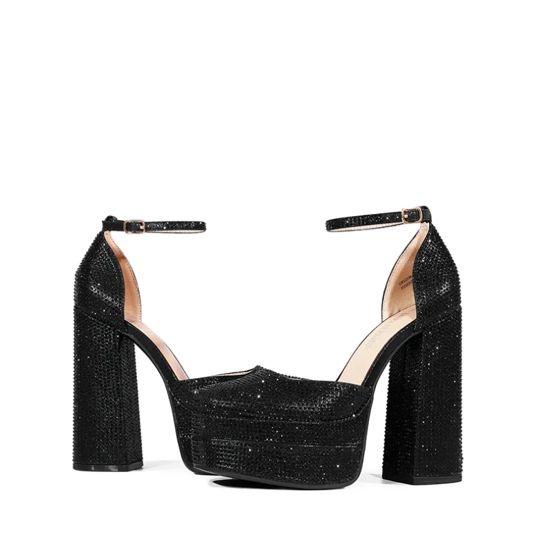 Rhinestone Square Toe Platform Pumps
