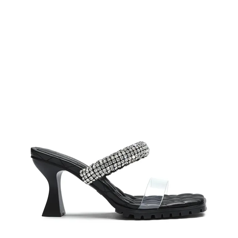 Rhinestone Strap Quilted Heel Sandals