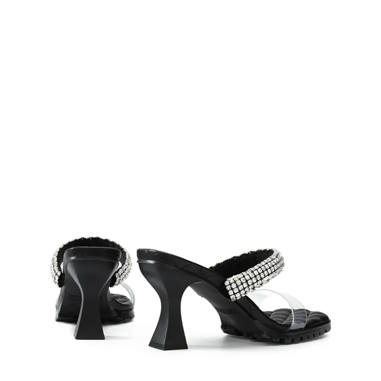 Rhinestone Strap Quilted Heel Sandals