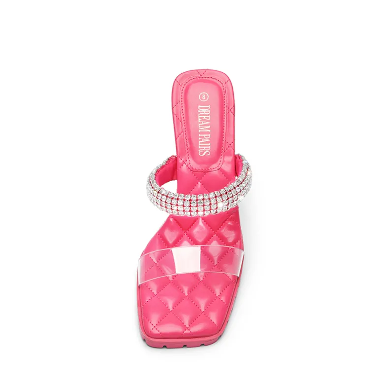 Rhinestone Strap Quilted Heel Sandals