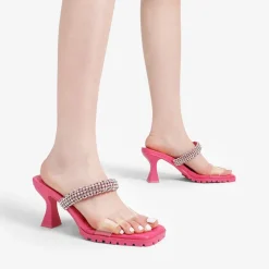Rhinestone Strap Quilted Heel Sandals