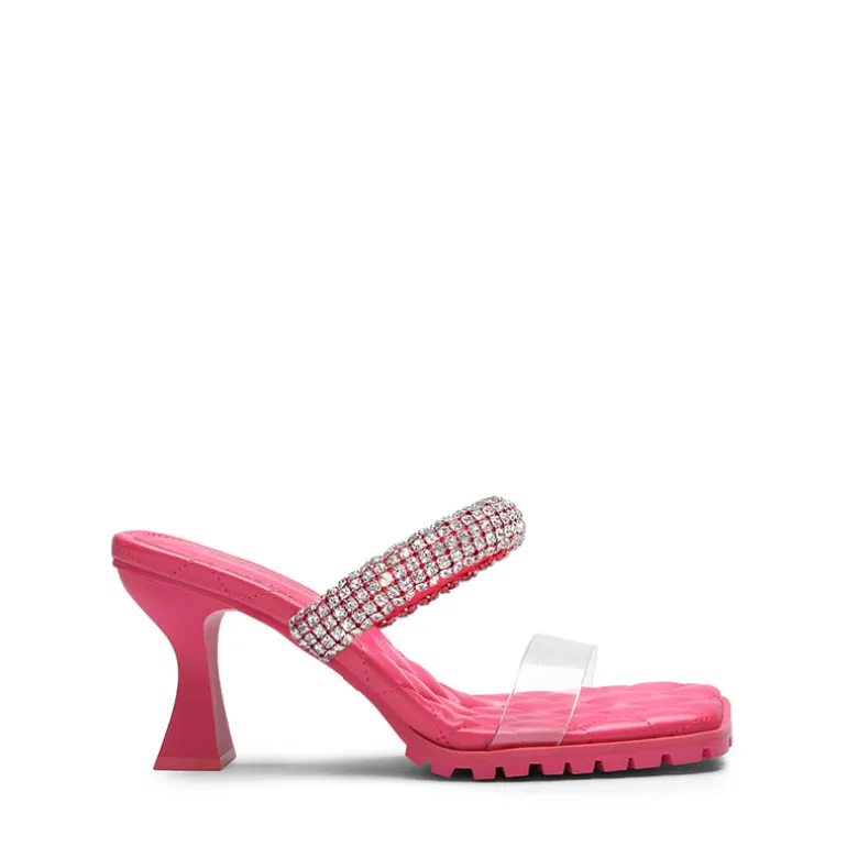 Rhinestone Strap Quilted Heel Sandals