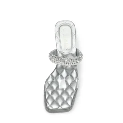 Rhinestone Strap Quilted Heel Sandals