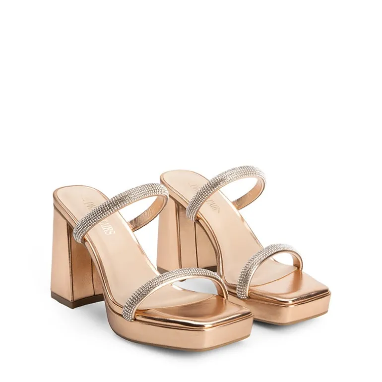Rhinestone Straps Chunky Sandals