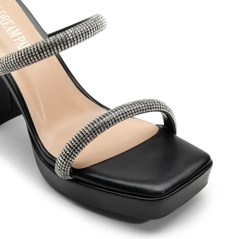 Rhinestone Straps Chunky Sandals