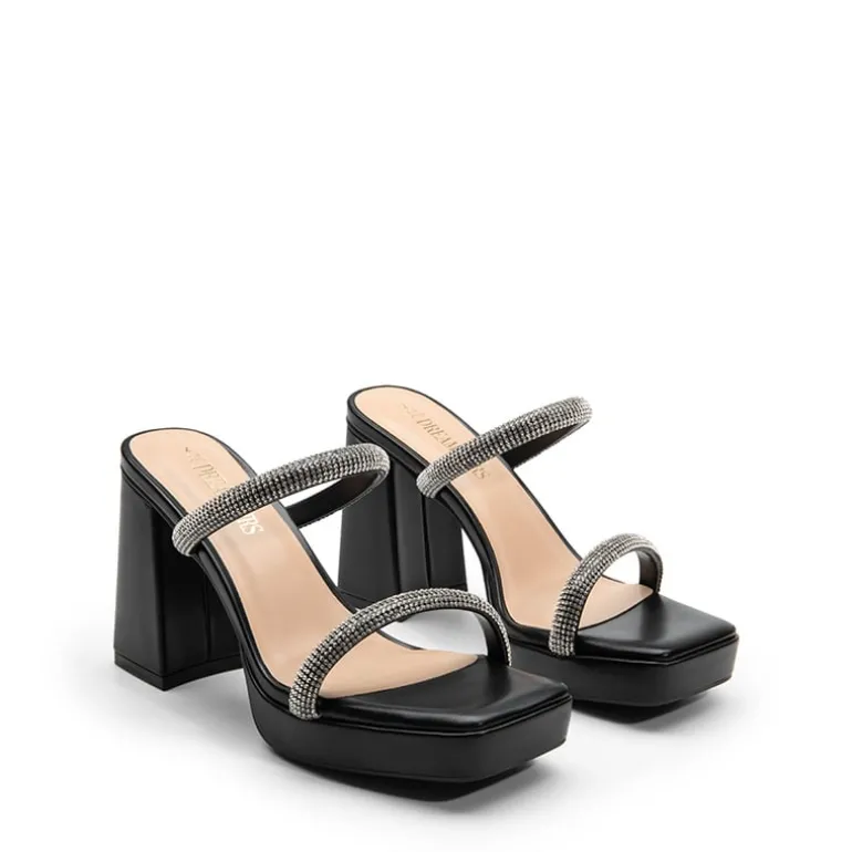 Rhinestone Straps Chunky Sandals