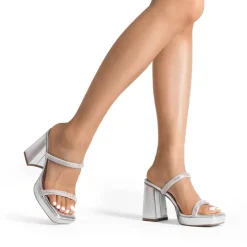 Rhinestone Straps Chunky Sandals