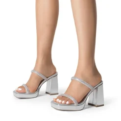 Rhinestone Straps Chunky Sandals