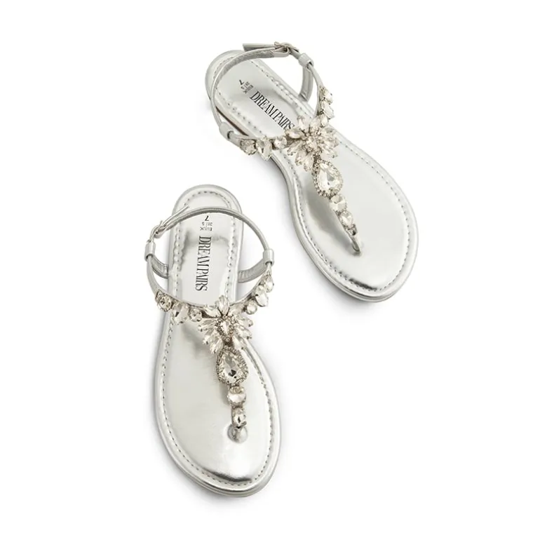 Rhinestone T-Strap Flat Sandals