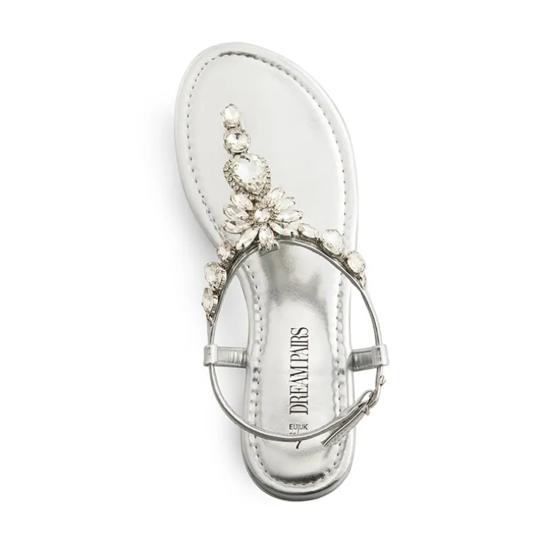 Rhinestone T-Strap Flat Sandals
