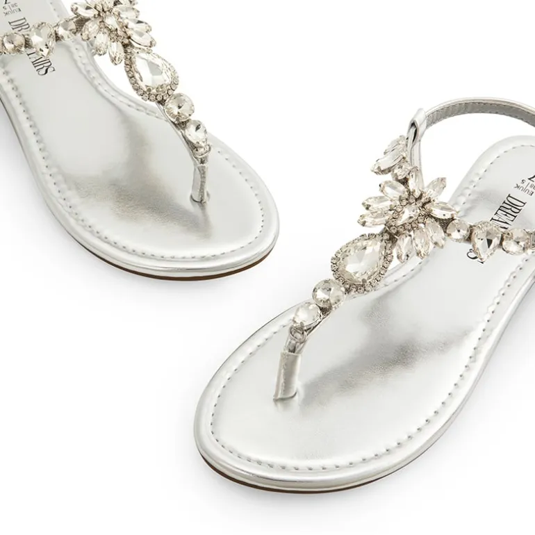 Rhinestone T-Strap Flat Sandals