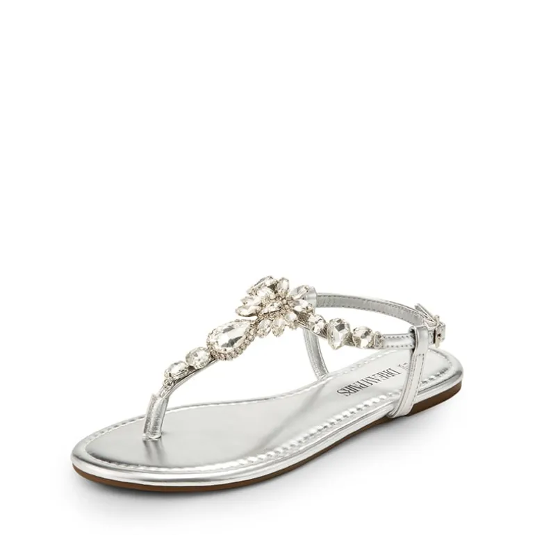 Rhinestone T-Strap Flat Sandals
