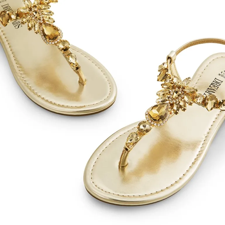 Rhinestone T-Strap Flat Sandals