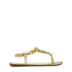 Rhinestone T-Strap Flat Sandals
