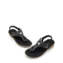 Rhinestone T-Strap Flat Thong Sandals