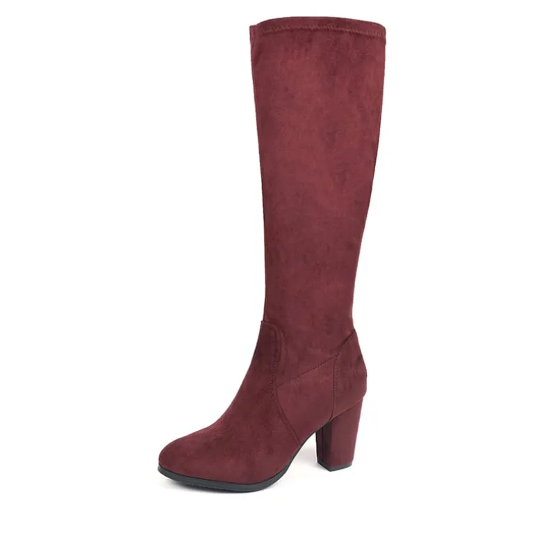 Round-Toe Chunky Heel Knee High Boots