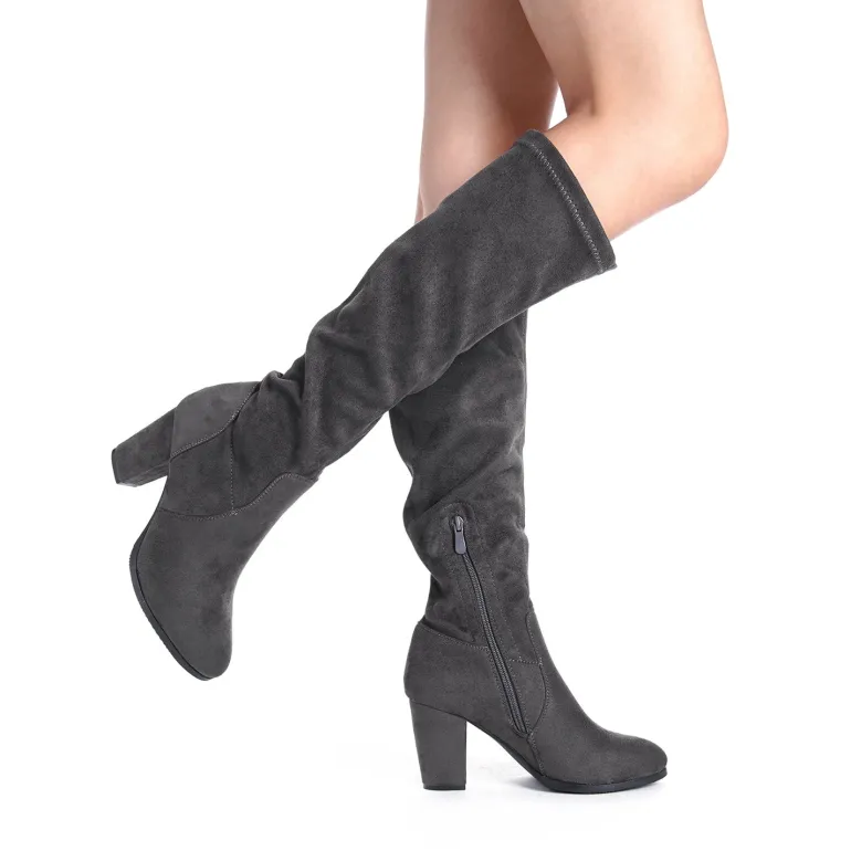 Round-Toe Chunky Heel Knee High Boots