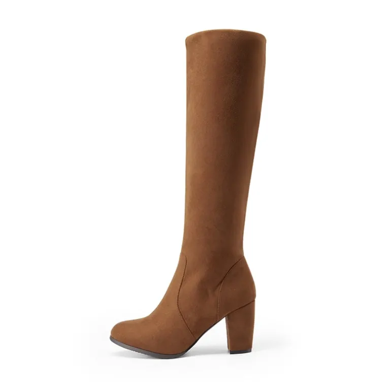 Round-Toe Chunky Heel Knee High Boots
