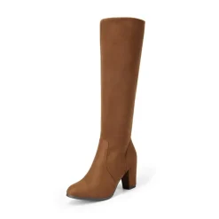 Round-Toe Chunky Heel Knee High Boots