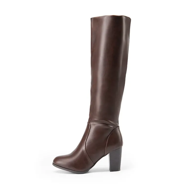 Round-Toe Chunky Heel Knee High Boots
