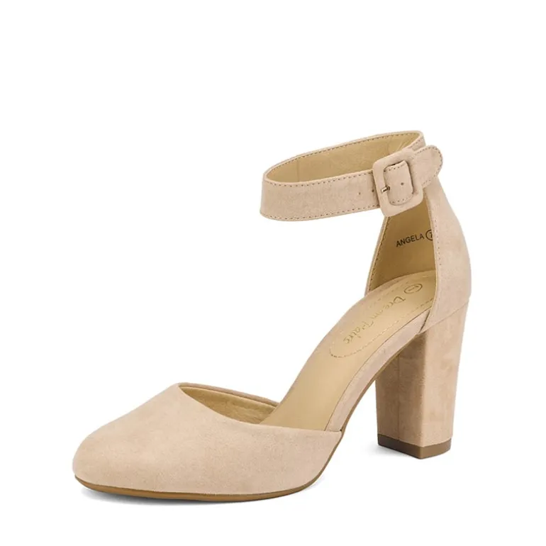 Round Toe Chunky Heel Pumps