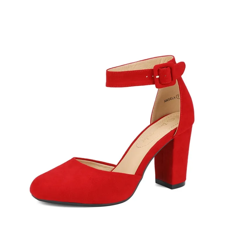 Round Toe Chunky Heel Pumps