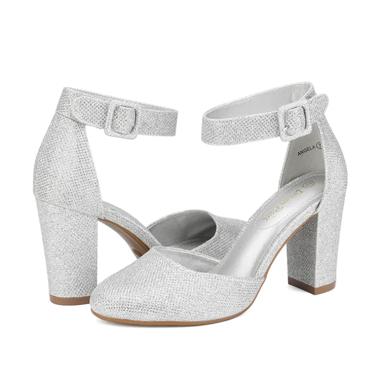 Round Toe Chunky Heel Pumps