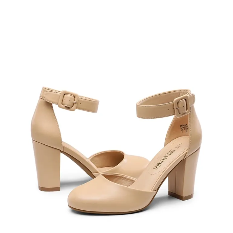 Round Toe Chunky Heel Pumps