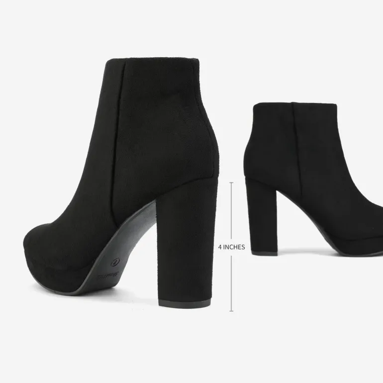 Round-Toe High Heel Chunky Ankle Boots