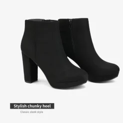 Round-Toe High Heel Chunky Ankle Boots