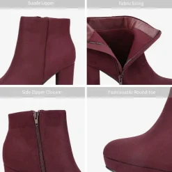 Round-Toe High Heel Chunky Ankle Boots