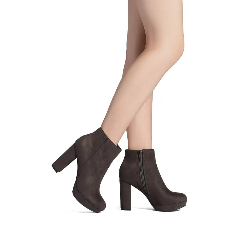 Round-Toe High Heel Chunky Ankle Boots