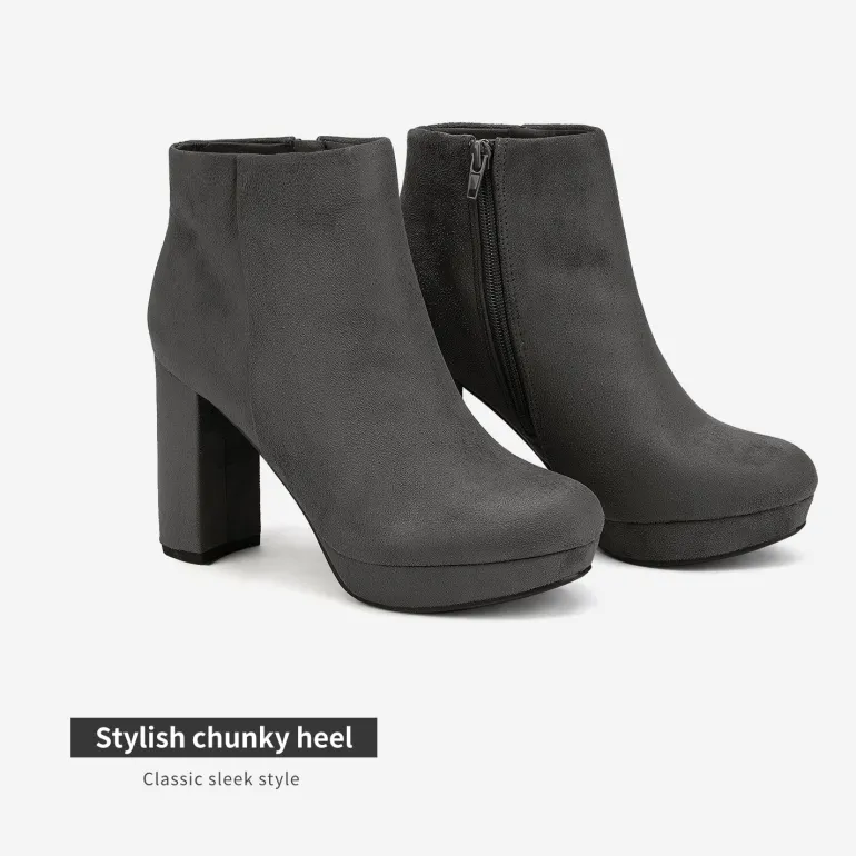 Round-Toe High Heel Chunky Ankle Boots
