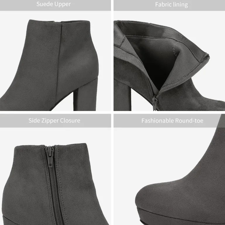 Round-Toe High Heel Chunky Ankle Boots