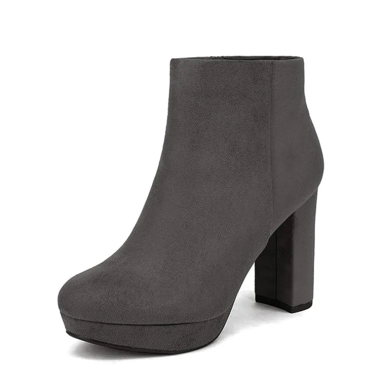 Round-Toe High Heel Chunky Ankle Boots