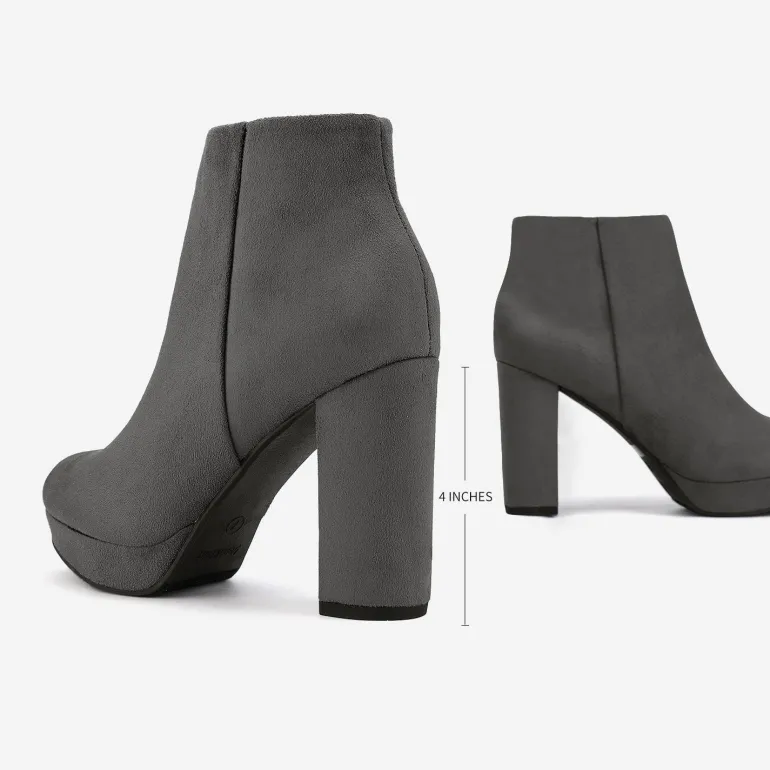 Round-Toe High Heel Chunky Ankle Boots