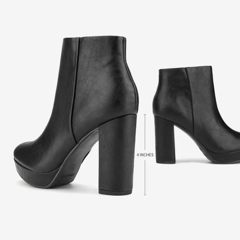 Round-Toe High Heel Chunky Ankle Boots
