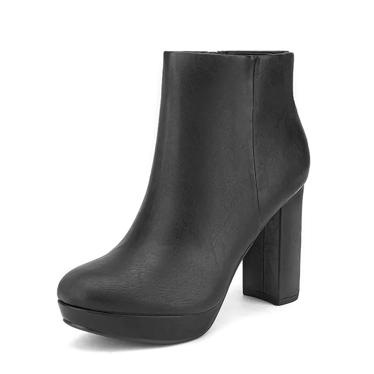 Round-Toe High Heel Chunky Ankle Boots