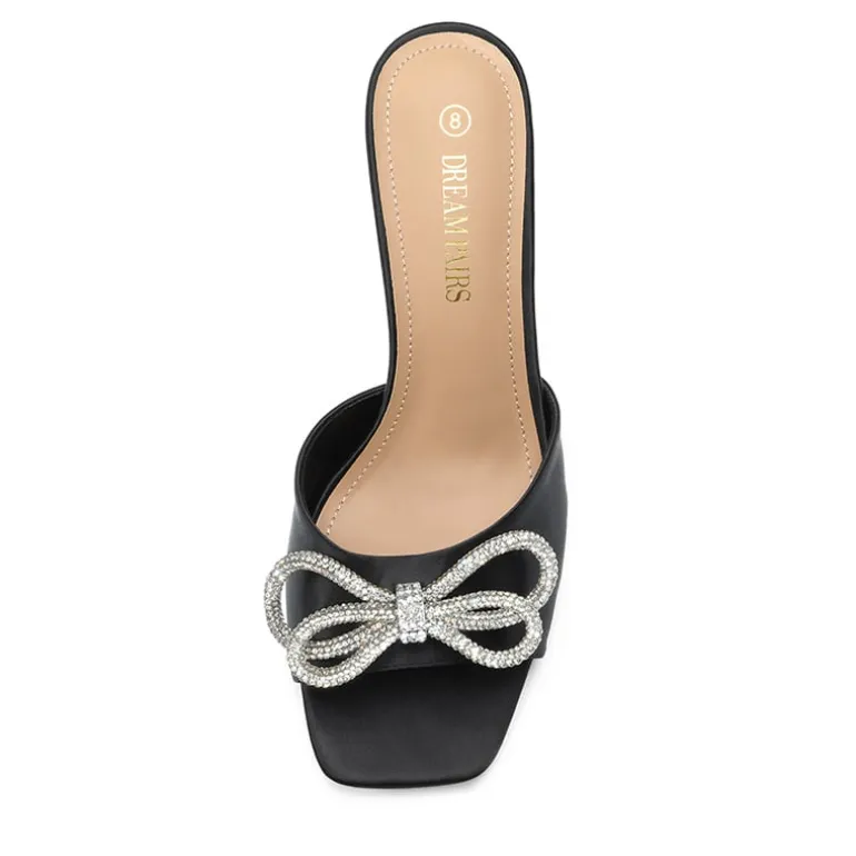 Satin Double Bow Square Toe Transparent Heel Sandals