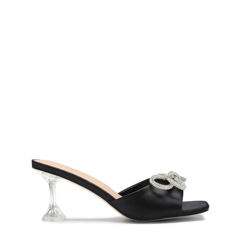 Satin Double Bow Square Toe Transparent Heel Sandals
