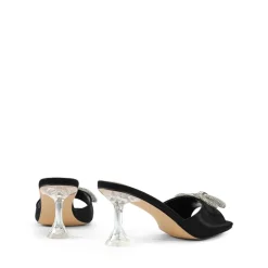 Satin Double Bow Square Toe Transparent Heel Sandals