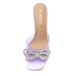 Satin Double Bow Square Toe Transparent Heel Sandals