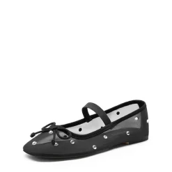 Sheer Mesh Rhinestones Ballet Flats